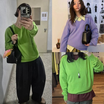 正品现货 Ethos 2025秋冬新款松弛感软糯V领套头针织毛衣女