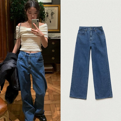 买手店现货 thebarnnet 八奶 25新款 蓝色直筒休闲长裤牛仔裤女