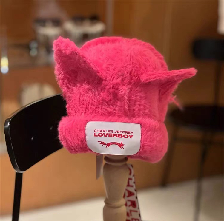 买手店正品 charles Jeffrey loverboy 2024秋冬 猫耳朵毛绒帽子
