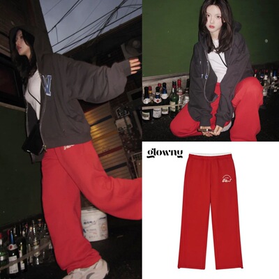 杨超越同款 glowny 韩国设计师品牌 街头风宽松高腰休闲裤卫裤女