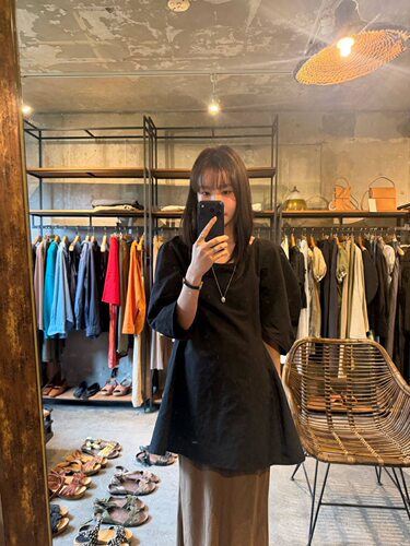 韩国买手店 fermata 26夏季新款 亚麻棉圆领中袖衬衫上衣女