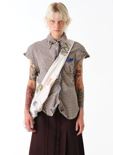 26夏季 新款 色块金属格纹褶皱大袖 韩国直邮 衬衫 口短袖 女 OPEN