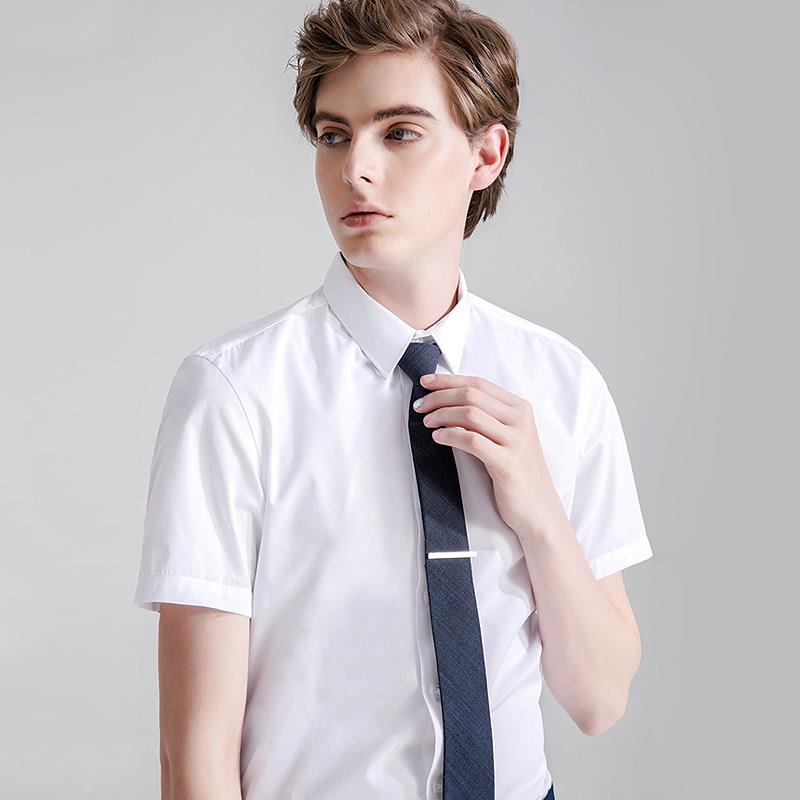 男士短袖白色衬衫商务修身免烫职业上班工作服夏季正装免烫衬衣
