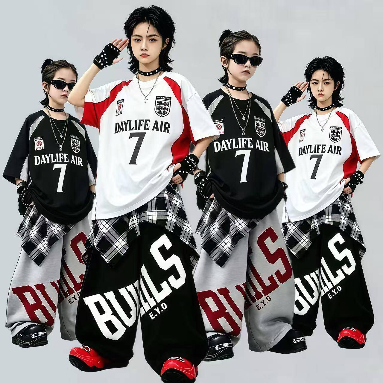 街舞儿童潮服男童嘻哈套装幼儿hiphop练功服机车风短袖舞蹈演出服