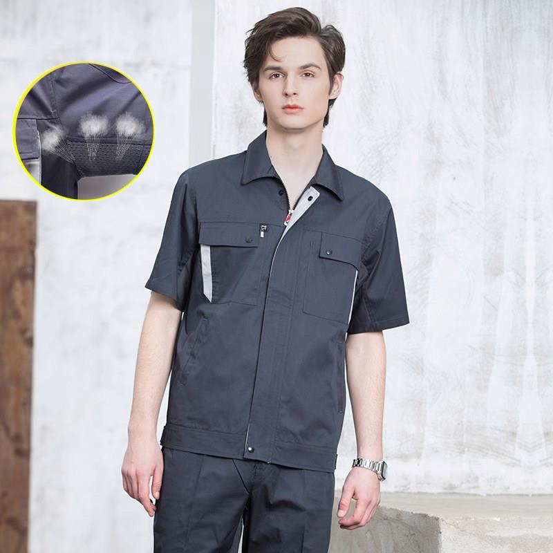 夏季短袖工作服套装男夏装厂服工人工服工装半袖透气汽修服劳保服