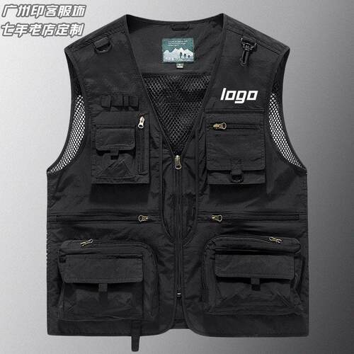 男士多口袋马甲背心定制印logo工作服工装宽松户外钓鱼摄影师背心