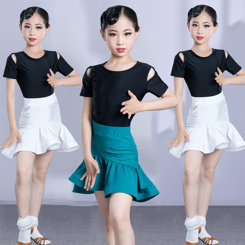 拉丁舞裙舞蹈服儿童拉丁舞服女童练功服两件式舞蹈服装短袖上衣夏