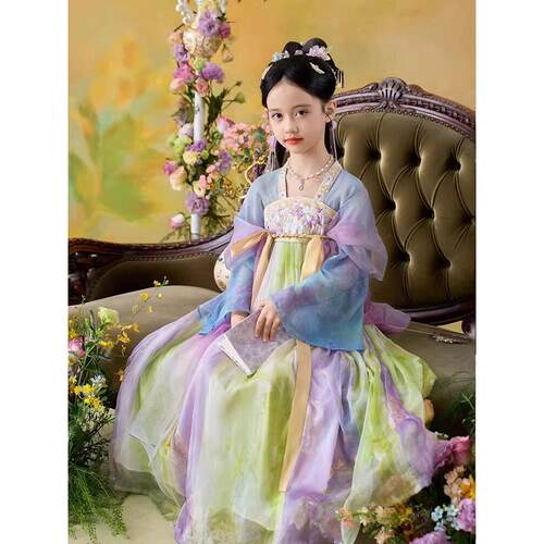 少女古风汉代超级仙女春秋童装小女孩新款经典及胸裙公主裙