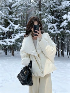 大翻领羽绒服女冬季加厚款小个子面包服90白鹅绒外套