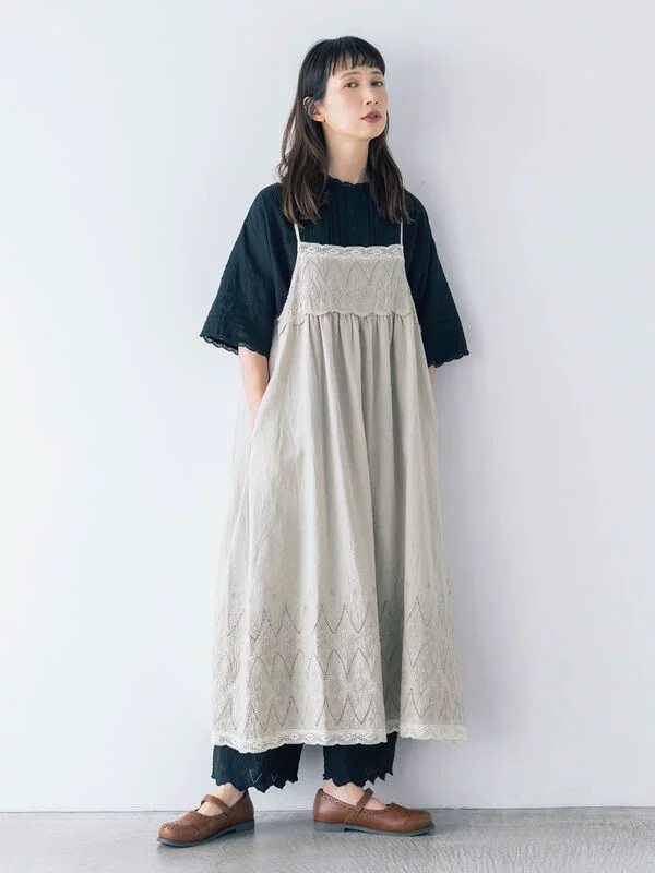 日系原D sm2 KAZUMI联名款棉麻刺绣花边吊带连衣裙