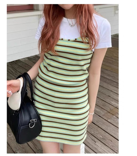 俏皮可爱～条纹糖果色吊带裙