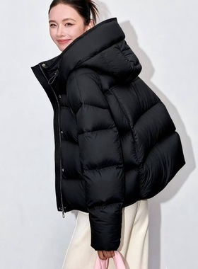 泡芙鹅绒羽绒服女短款冬连帽宽松面包服加厚白鸭绒保暖外套
