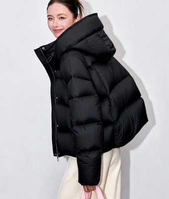 泡芙鹅绒羽绒服女短款冬连帽宽松面包服加厚白鸭绒保暖外套