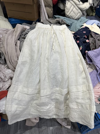 重工全麻压褶高级松紧腰弹力半身裙
