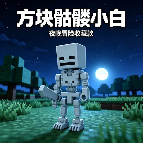 骷髅小白手办Minecraft我的世界玩具周边艾利克斯末影人关节可动