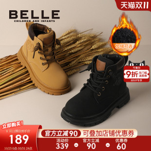 宝宝加绒鞋 百丽童鞋 女童棉鞋 新款 保暖大黄靴子皮靴 儿童马丁靴冬鞋