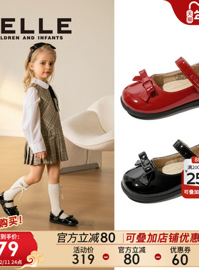 百丽童鞋女童黑色皮鞋秋冬新年儿童学生演出鞋红色公主鞋时尚单鞋