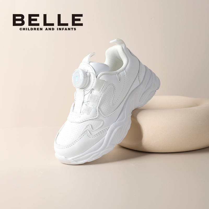 百丽童鞋女童小白鞋2025秋冬新款男童运动鞋儿童旋扣中大童老爹鞋