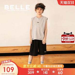 坎肩t恤男童时尚 百丽童装 无袖 薄款 百搭纯色上衣内搭t 儿童背心夏季