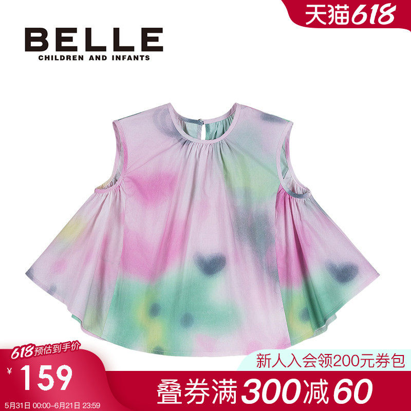 【商场同款】百丽童装儿童无袖衬衫女童圆领短袖上衣夏季女孩衬衣