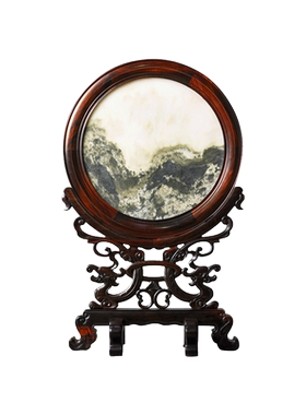 天纵大红酸枝嵌云石螭龙台屏