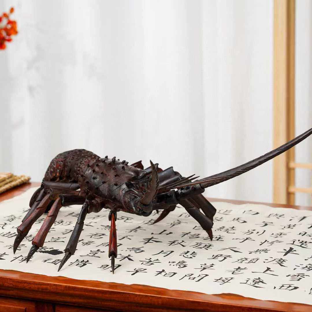 老挝大红酸枝龙虾木雕摆件部件可活动32cm交趾黄檀桌面装饰摆件,家居饰品,桌面摆件,淘宝优惠券,粉丝福利购,淘宝优惠卷