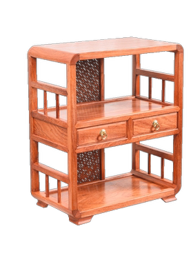 天纵缅甸花梨全独圆角双抽茶边柜