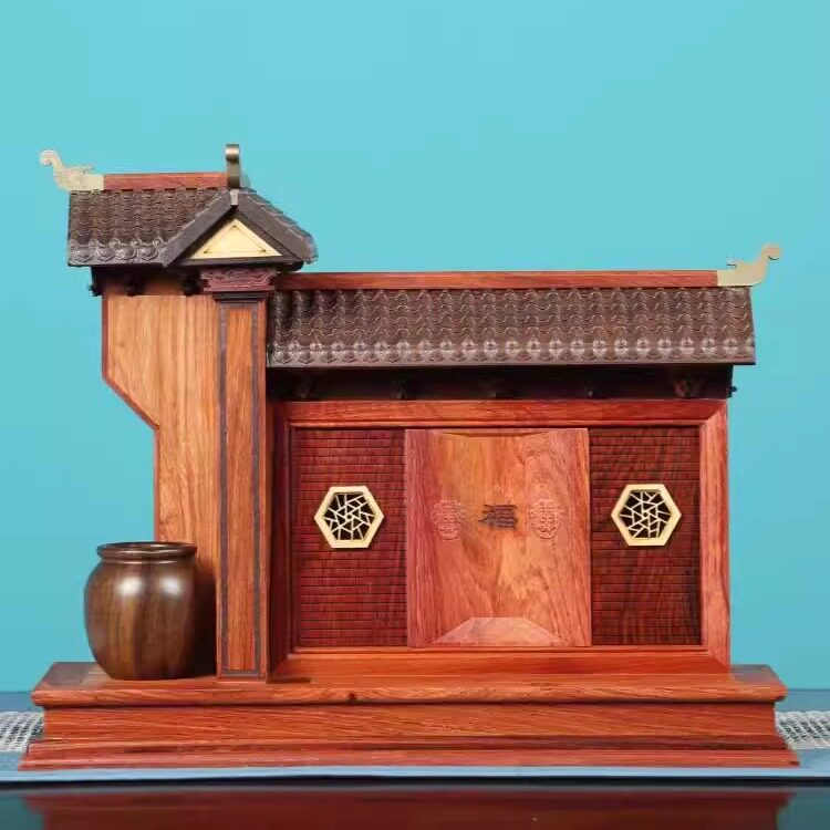 缅甸花梨福临门+黑檀小坛子摆件实木家居电视柜节日喜庆装饰品
