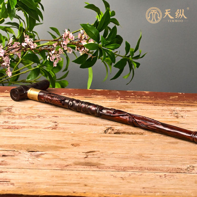 天纵小叶紫檀知足常乐拐杖