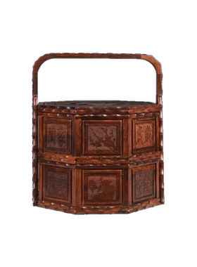 天纵大红酸枝双层竹节提篮