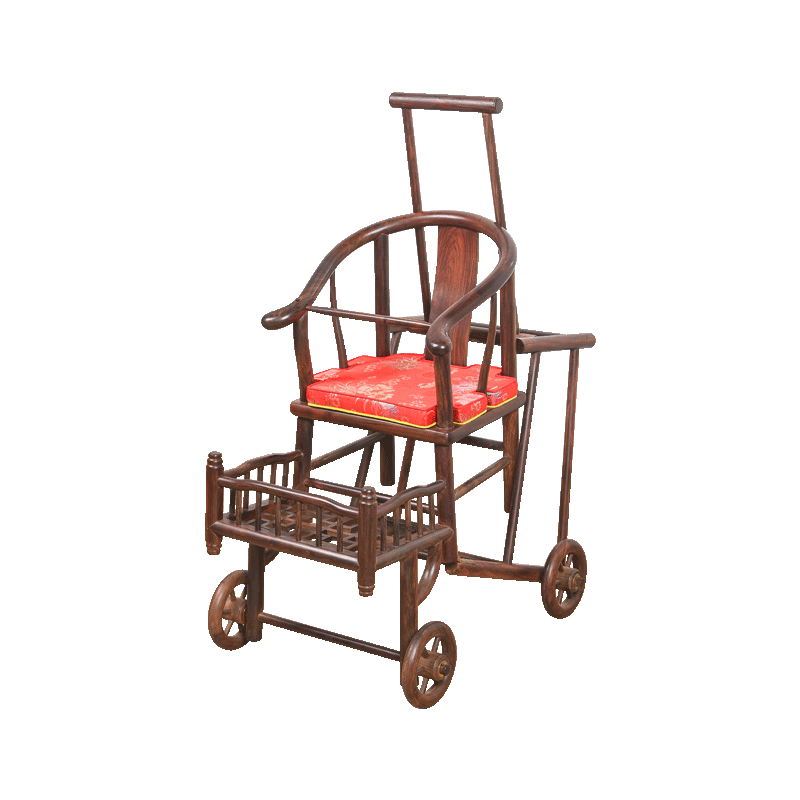 老挝大红酸枝婴儿车红木宝宝椅