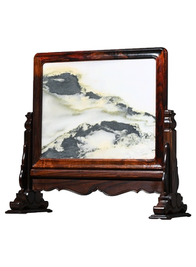 天纵大红酸枝嵌云石台屏