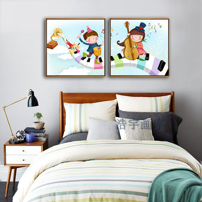 钢琴键音符-现代装饰画 卧室儿童房间幼儿园壁画音乐主题墙画