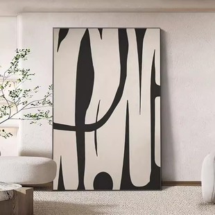 侘寂风黑白纹理感装饰画客厅沙发背景落地画抽象极简大幅玄关挂画