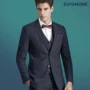 Ai Fans House Navy Blue Kẻ sọc Bộ đồ nam Phù hợp với doanh nghiệp Hàn Quốc Slim British Style Dress 3 Piece - Suit phù hợp áo vest nam trung niên