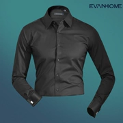 Ai Fans House Mercerized Cotton Black Shirt Áo dài nam Hàn Quốc Slim Black Pháp Cufflinks Áo sơ mi Áo sơ mi tay áo - Áo