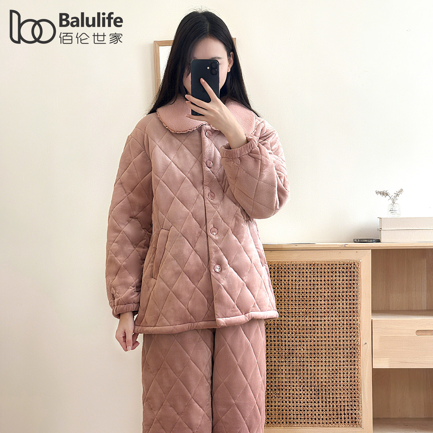 珊瑚绒睡衣女款三层夹棉加厚冬季保暖棉袄抗静电贝贝绒家居服套装