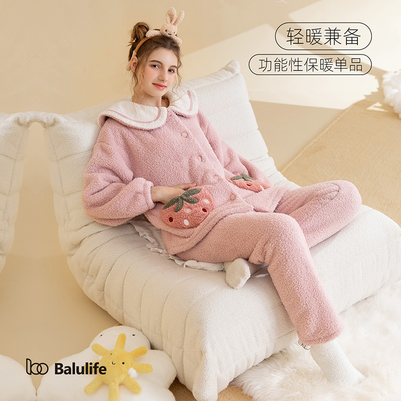 佰伦世家珊瑚绒睡衣女冬季