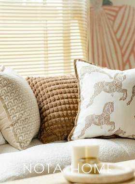 北欧抱枕套新家客厅软装中古抱枕卡其色靠枕毛绒方枕车用靠垫超软