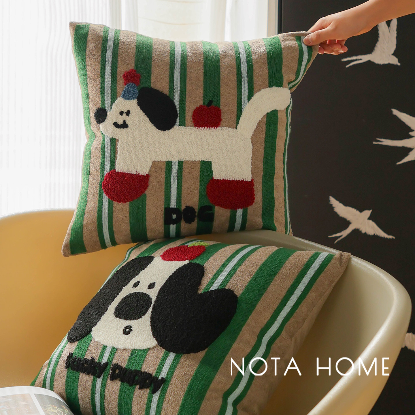 绿色抱枕套可爱狗狗抱枕儿童房软装方枕客厅沙发靠垫卧室飘窗靠枕,居家布艺,靠垫/抱枕,淘宝优惠券,粉丝福利购,淘宝优惠卷