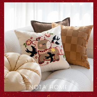 奶油风抱枕套中古风棕色抱枕可爱小马方枕客厅沙发靠枕儿童房腰枕