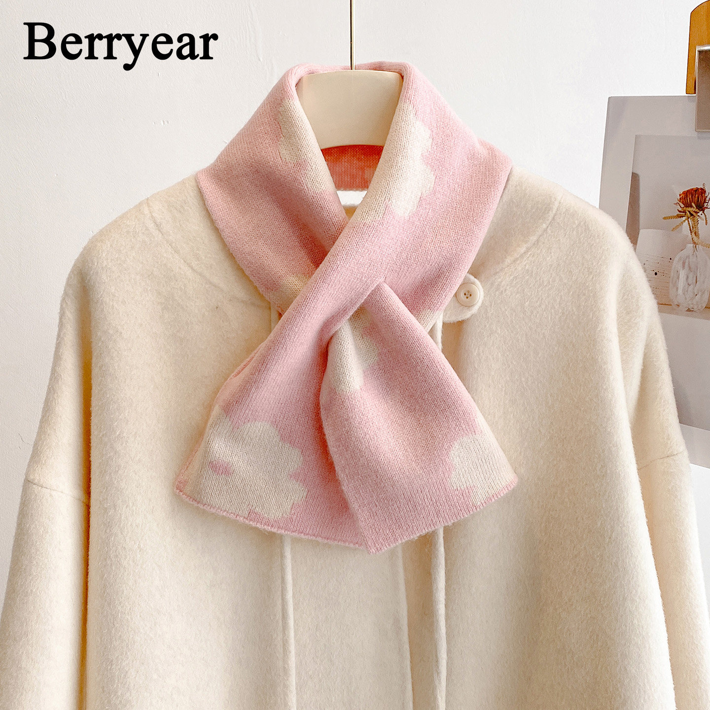 粉色100%羊毛围巾女冬季2025新款高级感交叉保暖护颈围脖生日礼物,服饰配件/皮带/帽子/围巾,围巾/丝巾/披肩,淘宝优惠券,粉丝福利购,淘宝优惠卷