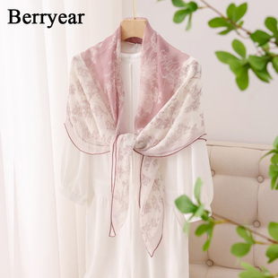 粉色真丝丝巾大方巾女夏季2025新款薄款桑蚕丝围巾空调房披肩外搭