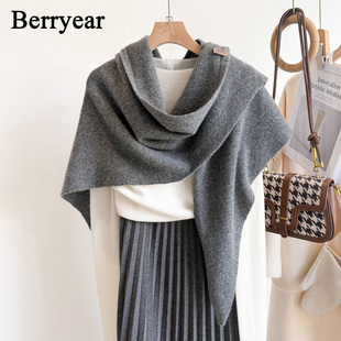 灰色纯羊毛围巾三角巾女2025新款冬季慵懒高级感针织围脖外搭披肩