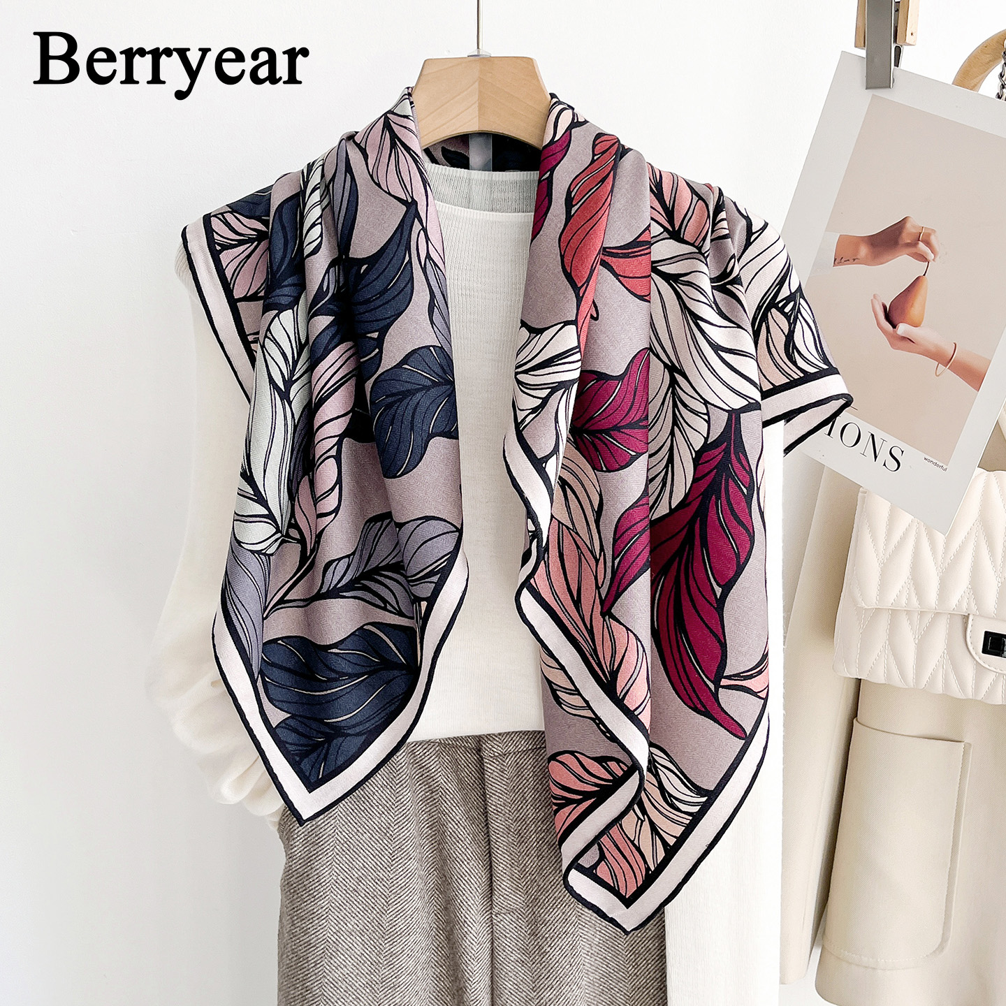 真丝羊毛方巾丝巾女感丝毛90围巾