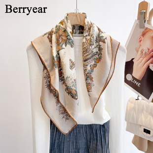 真丝丝巾方巾女2025新款秋冬羊毛围巾系脖高级感轻奢丝毛领巾披肩