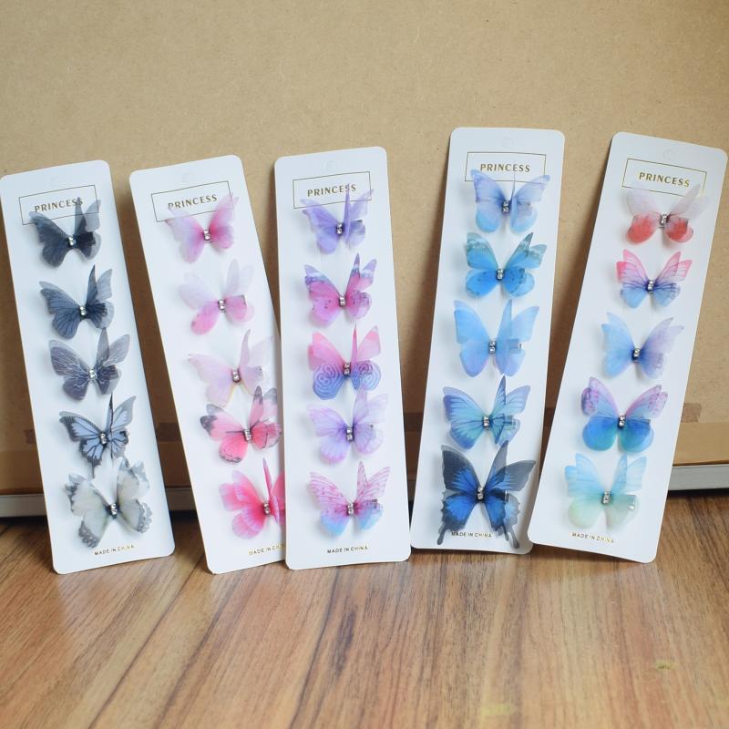 仿真薄纱蝴蝶发夹 古风汉服头饰鸭嘴夹新娘写真拍照发饰卡子