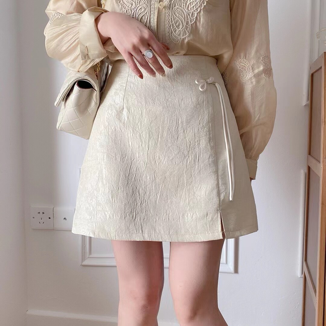 春夏季胖mm高腰显瘦新中式国风黑色a字半身短裙子开叉百搭显腿长