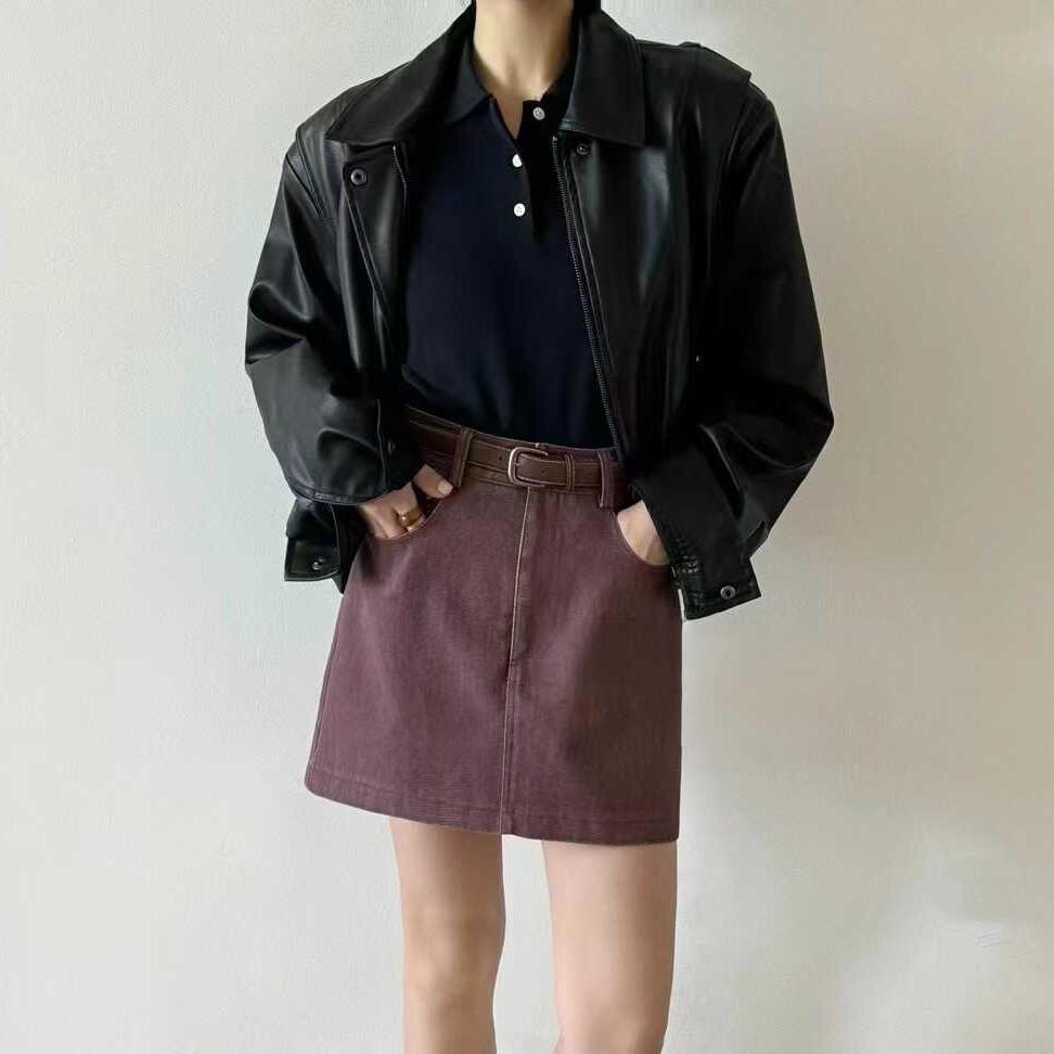 牛仔棉布A字短裙韩版防走光水洗