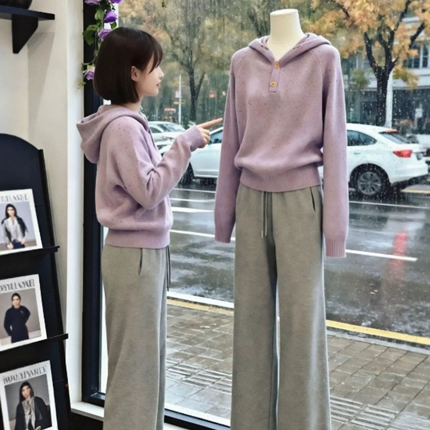 慵懒风连帽加厚毛衣女宽松针织衫